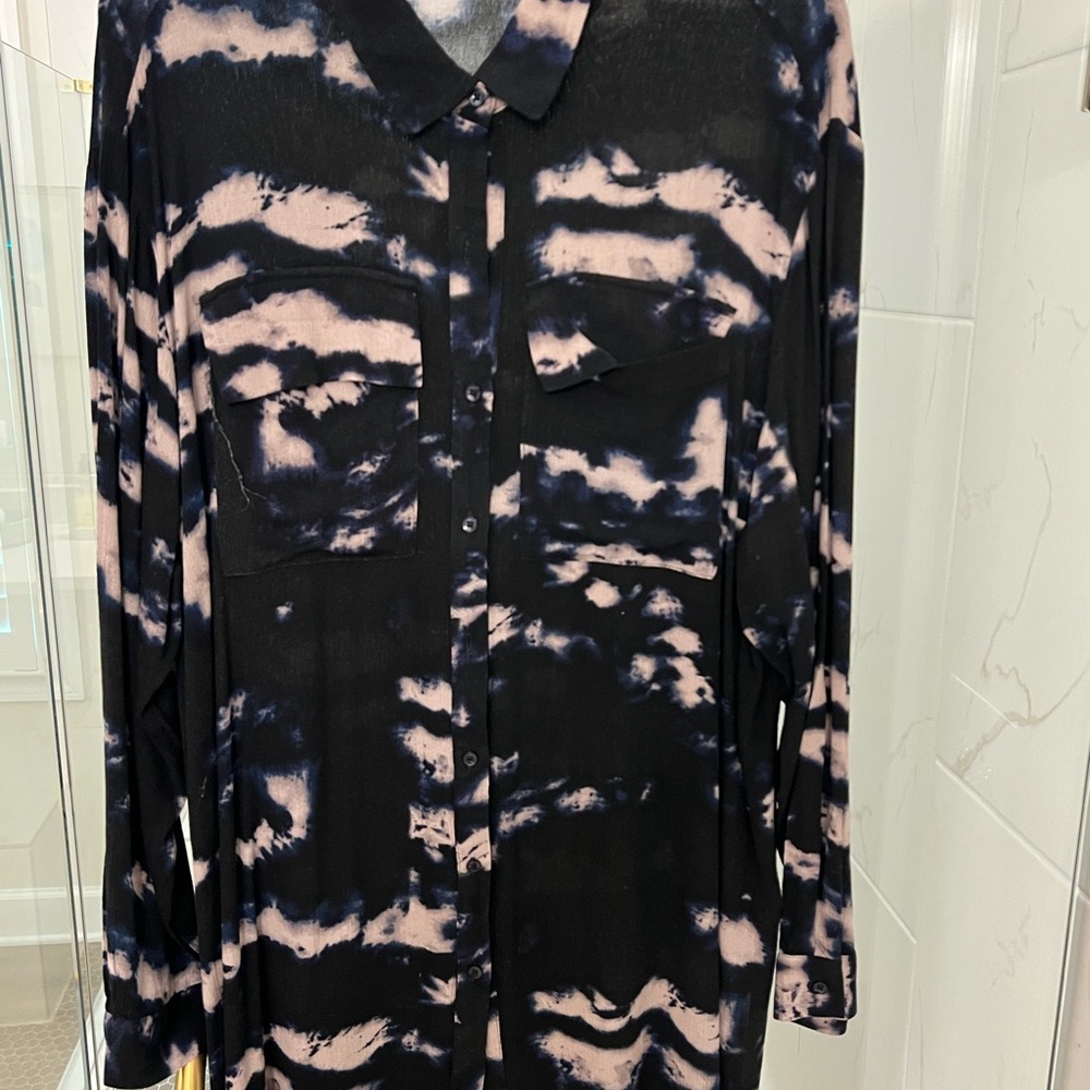 Black and Pink Tie-Dye Button-Up Shirt